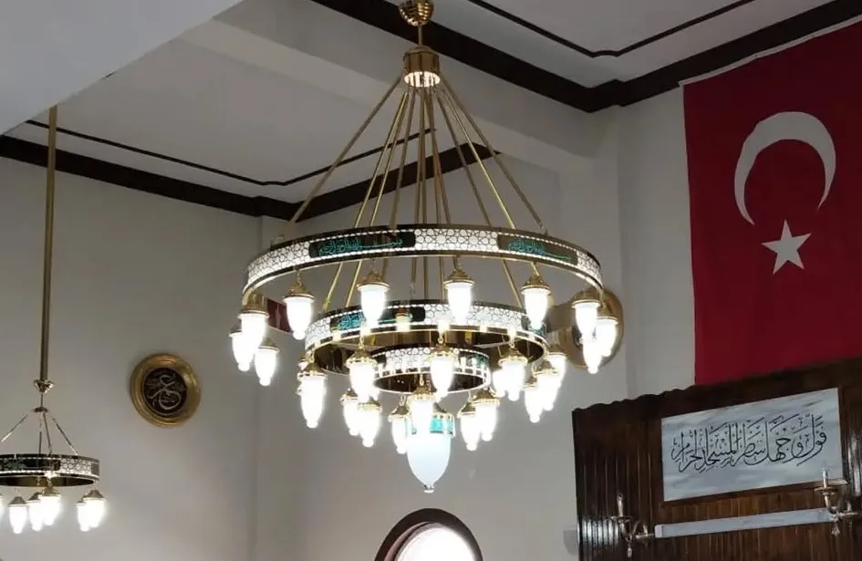 Selçuklu Besmeleli Ledli Cami Avizesi (1.5 metre 3 halka 31 kandilli)